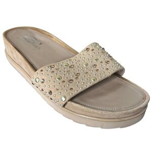 Donald Pliner Sandals Size 10 Cava Studded Wedge Slide Tan Leather